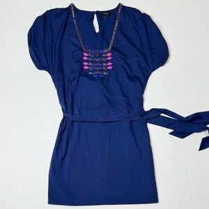 Banana Republic Royal Blue Hand Beaded Tunic Mini Dress Size 4 w/Belt
